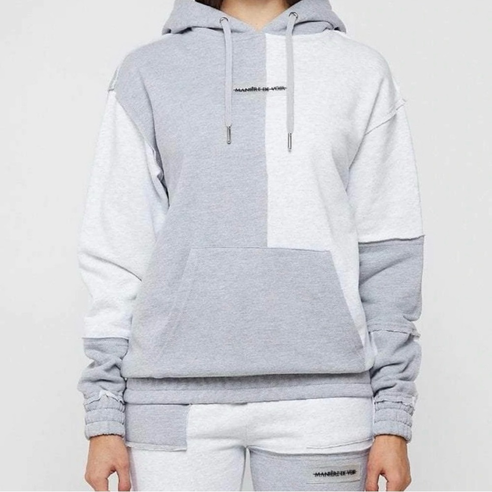 Maniere De Voir Women's Oversized Patchwork Hoodie Sweatshirt Sz. 4 grey